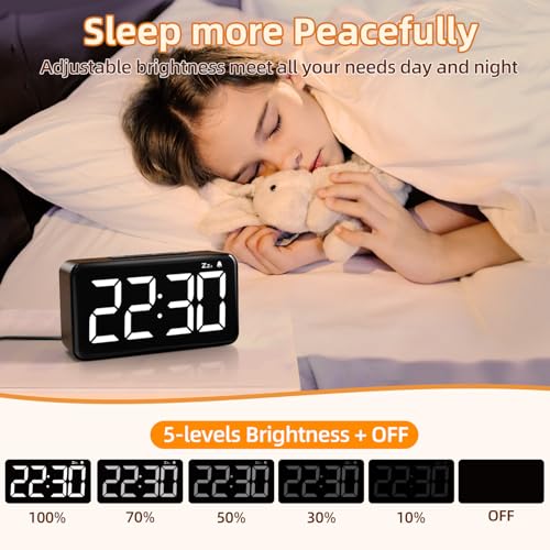 NOKLEAD Digital Alarm Clock: Wood Grain, 5.9-inch LED Display, Easy to Use for Seniors and Men, Adjustable Brightness, Aesthetic Room Decor Desk Clocks for Bedroom | Dorm | Living Room | Office