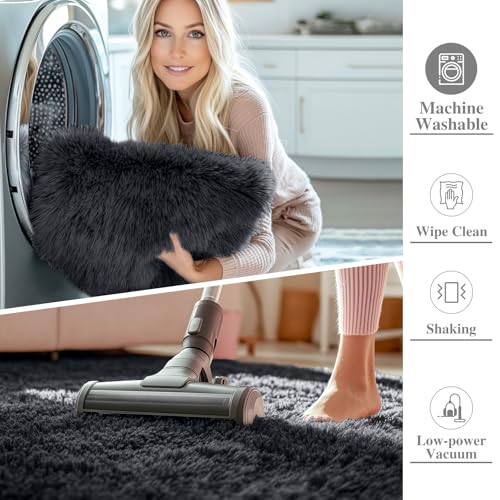 OLANLY 4x8 Area Rugs for Living Room Bedroom, Machine Washable Soft Fluffy Shaggy Bedside Rug, Indoor Floor Carpet for Kids Girls and Boys, Dorms, Nursery Rooms, Home Decor Aesthetic, Black