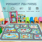 Kids Rug Car Rugs 31''x47'' Playmat Carpet for Play Toy Cars for Playroom Classroom Kids Room, Non-Slip Road Traffic Floor Rug Mats, Washable Children's Town Road Play Rug.