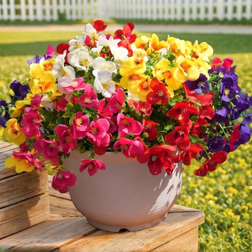 trytuny 20 Pcs Artificial Flowers for Outdoor, UV Resistant Realistic Pansies Fake Flowers for Indoor and Outdoor Garden, Porch, Patio, Window Box Decor All Year Round