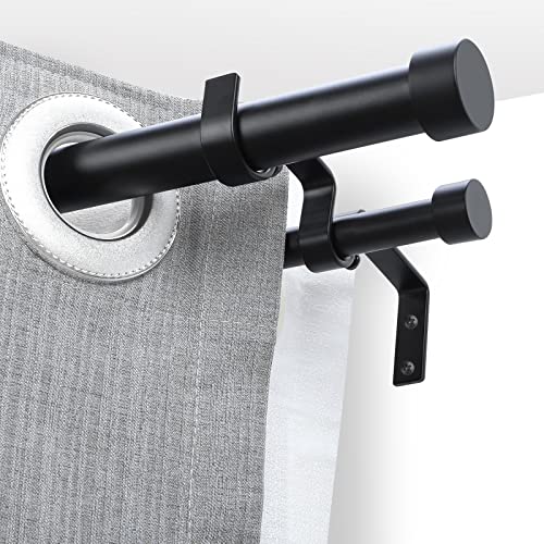 OLV Black Double Curtain Rod, 1 Inch Dual Curtain Rods for Windows 36 to 72 Inch, Heavy Duty Adjustable Telescopic Spliced Window Treatment Rods Set for Living Room Farmhouse