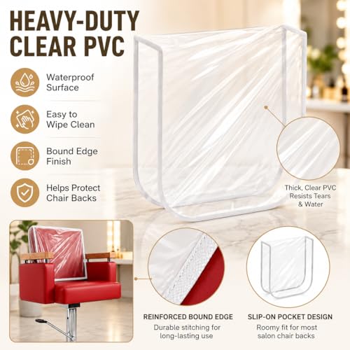 6Pcs Salon Chair Cover, Clear Barber Chair Cover, Plastic Hairdressing Back Protectors, Vinyl Durable, Square Hairdressing Back Protectors, White