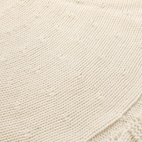 Ivory Knitted Christmas Tree Skirt, Cozy Cable Knit Design with Scalloped Edge and Ties, Rustic Farmhouse Holiday Décor for Christmas Tree Base(Ivory, 36")