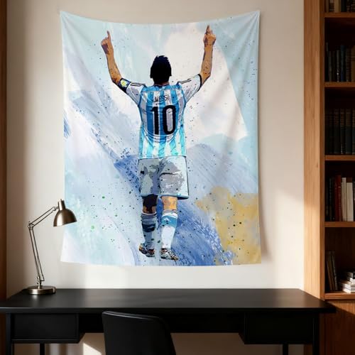 NASKY Lionel Messi World Cup Soccer Superstar Wall Tapestry: HD Fade-Resistant Polyester with 4 Corner Grommets - Hanging Poster for Boys’ Bedroom & Fan Decor, 35.4 x 47.2 Inches (White)