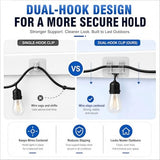 50 Pack Outdoor Light Hooks with Adhesive – Weatherproof & UV-Resistant, No Damage, No Tools Needed, Easy Hanging Clips for Garden, Patio, Balcony, Fairy Lights, Christmas Decorations