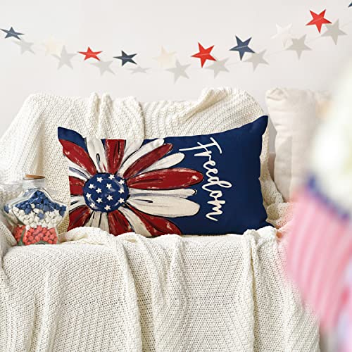 AVOIN colorlife 4th of July Freedom Throw Pillow Cover, 12 x 20 Inch Patriotic Memorial Day America Stars Blue Cushion Case for Sofa Couch