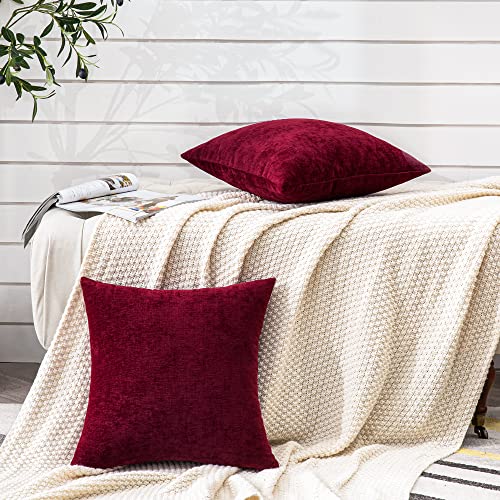 GAWAMAY Burgundy Red Chenille Throw Pillow Covers 16x16 Set of 2 for Couch