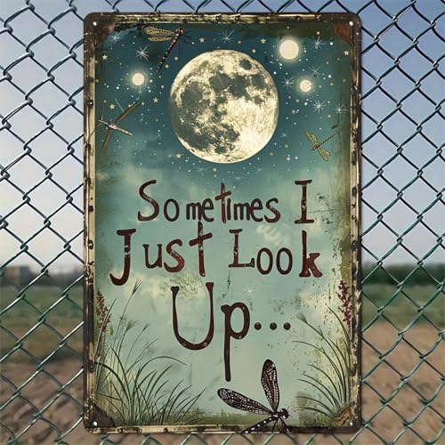 Sometimes I Just Look Up Moon Rustic Aluminum Wall Art & Metal Tin Sign - 8x12in Vintage Indoor Outdoor Decor