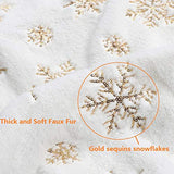 LOMOHOO Christmas Tree Skirt Large White&Gold Luxury Faux Fur with Snowflakes Tree Skirt Christmas Decorations Plush Tree Skirts Xmas Ornaments (36 inches/90cm)