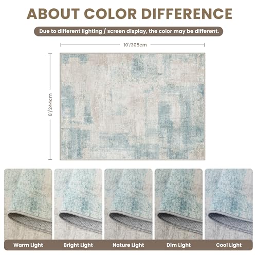 Washable Rug 8x10, Neutral Abstract Rugs for Living Room Blue