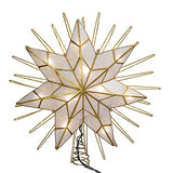 Kurt Adler 12" 7-Point Natural Capiz Lighted Tree Topper | Christmas Tree Star Topper | Gold Tree Topper Star with Lights | Light Up Star Christmas Tree Topper w/Wire Rays Accent (12 Inches, Gold)