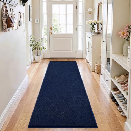 ISEAU 2x6 Runner Rug for Hallway, Soft Memory Foam Carpet with Upgraded Non-Slip Silicone-Grip Bottom, Machine Washable Shaggy Indoor Rug for Kitchen Entrance Bedside Dining Room, Navy Blue