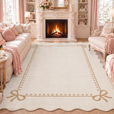 Garvee Scalloped Bow Rug for Living Room Washable Solid Beige 5x7 Area Rugs