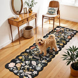 2x6 Scalloped Hallway Runner Rug: Non-Slip Washable Floral Area Rug Black