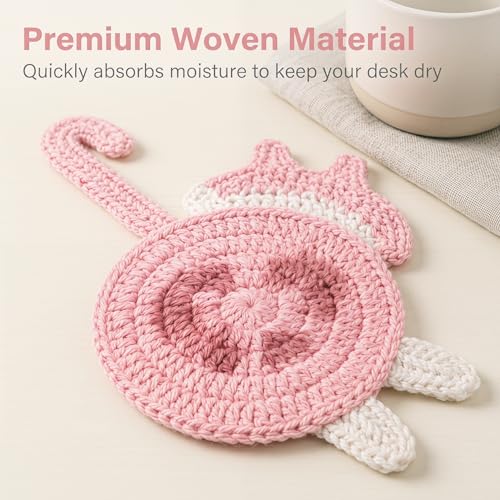 Cat Gifts for Cat Lovers 5PCS Cat Coaster Woven Creative Cute Cat Coaster Insulation Coaster – lifestyle view