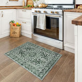 Vintage Small Area Rug 2x3 Dark Green Washable Entryway Rugs