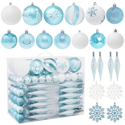 Joiedomi 133 Pcs Christmas Ornaments, Blue & White Assorted Shatterproof Christmas Balls Ornaments for Xmas Tree Wreath Garland Holidays Indoor/Outdoor Party and Events