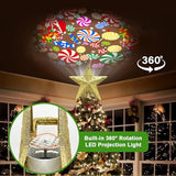 10" Christmas Tree Topper Projector with 6 Projection Modes, Built-in LED Rotating Light, 3D Glitter Dynamic Projector Light Up Tree Topper Star for Xmas Holiday Party Decorations Gifts (Gold)
