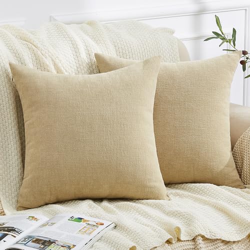 GAWAMAY Khaki Chenille Throw Pillow Covers 22x22 Set of 2 for Couch