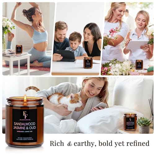 Sandalwood Jasmine Scented Candle for Home Soy Wax Candle, Aromatherapy Candle Gift for Women Men, 7oz