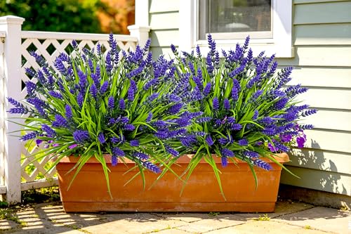 TSTWETO Artificial Plants Outdoor, 22 Bundles Fake Flowers UV Resistant Outdoor Artificial Lavender Flowers, Plastic Faux Plants for Porch Garden Planter Yard Window Box