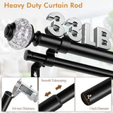 1 Inch Black Double Curtain Rod for Windows 66 to 120 Inches (5.5 to 10 Ft), USFOOK Adjustable Curtain Pole, Crystal Window Treatment Rods for Sliding Glass Door, Wall mounted