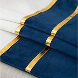 ZLINA Set of 2 Velvet Decorative Throw Pillow Covers Navy Blue White Patchwork with Gold Leather Pillow Covers 18 × 18 Inch Cushion Covers Decor Living Room Sofa Bedroom Car
