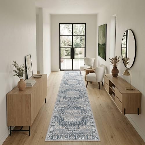 2x10 Washable Runner Rug for Hallway Kitchen Entryway, Taupe/Grey