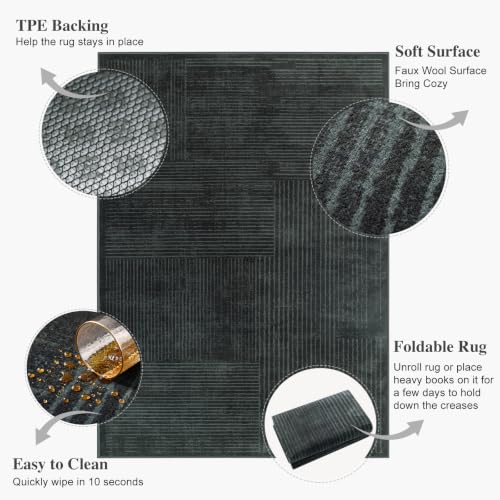 8x10 Washable Area Rug, Checkered Rug for Living Room(8x10,Black-L)