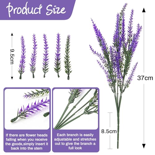 RAINFLOW Artificial Lavender Flowers - 8 Pcs Faux Lavender Plant Artificial Fake Plastic Purple Flowers for Home Room Window Wedding Garden Table Centerpieces Vase Outdoors Indoor Decor