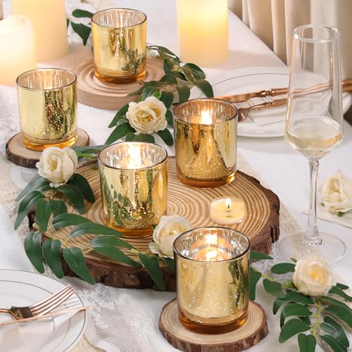 6 Pcs Large Gold Votive Candle Holders Tea Light Candle Holder Glass