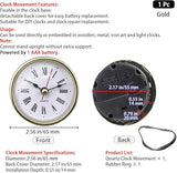 1 Pc Mini 2-1/2 Insert Clock 65mm Round Movement Clock White Face Tone Roman Numerals Head Mini Home Décor Product (Gold)