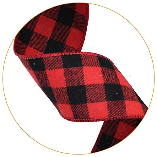 Christmas Checked Tree Topper,48x13 Inches Large Toppers Bow,Red and Black Plaid Buffalo Decorative Bows for Christmas Decoration (Red and Black Plaid)