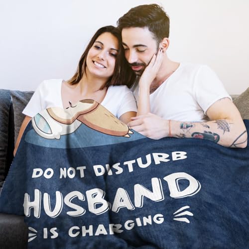 Leebbsin Funny Gifts for Husband Fathers Day, Husband Birthday Gift, Husbands is Charging Sloth Blanket, Anniversary Wedding Gifts for Husbands from Wife, Gift for Him Christmas 60" x 50"