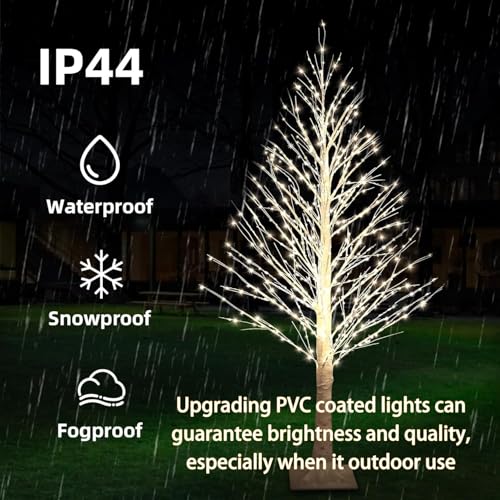 5FT Lighted Birch Tree, 560 LED Warm White Lights | Twinkle lighting effect, Built-in timer, Indoor outdoor display, Warm white festive glow, Wedding and Christmas decor