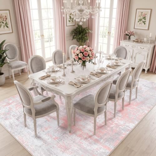 Fixwal Washable 8x10 Area Rug for Bedroom, Non-Slip, Gray/Pink