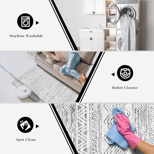 4x5 Area Rug Washable Moroccan: Non Slip Entryway Floor Mat Grey