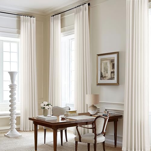 Pinch Pleated Linen Curtains 108 Inches Long for Living Room with Hooks Rings Back Tab Pinch Pleat Drapes for Track System Cream Ivory Light Filtering Semi Sheer 108 Inch Curtains for Dining Bedroom