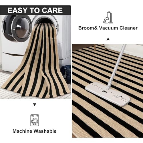 LEEVAN Outdoor Door Mat 2'x3' Washable Welcome Mat Woven Black and White Entryway Rug Farmhouse Front Porch Decor Outside Entrance Striped Outdoor Floor Mats