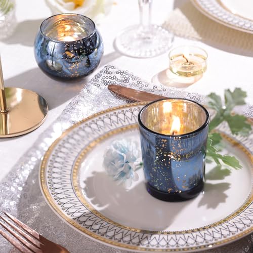 12PCS Assorted Blue Votive Candle Holders, Mercury Tealight Candle Holder Glass