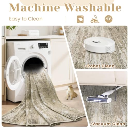 Washable Rug 5x7 Area Rugs for Living Room: Neutral Soft Rug Abstract Non Slip Low Pile Modern Carpet for Bedroom Kitchen Nursery Office Dining Room Indoor (Brown, 5'x7')