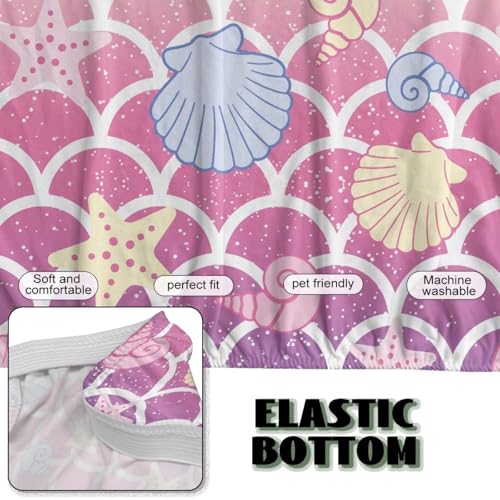 Xoenoiee Futon Slipcover Armless Futon Bed Sofa Cover Furniture Protector with Elastic Bottom, Soft and Washable Futon Covers for Sofa Bed, Mermaid Scale Starfish Shell Conch