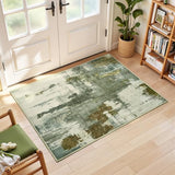 Washable Entryway Rug 2x3, Non-Slip Low Pile Abstract Green