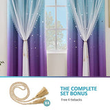 Stiio Star Cutout Curtains for Girls Bedroom 2 Panels, 2 in 1 Light Blocking Blackout Curtains with Sheer Grommet Window Drapes for Living Room Kids Room, W52 x L63 inches, Blue Purple