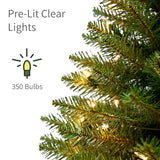 Puleo International 7.5ft Pre-Lit Fraser Fir Pencil Christmas Tree with 350 Clear Lights, 1188 Realistic Dense Branch Tips, Easy Setup Artificial Trees with Sturdy Metal Stand