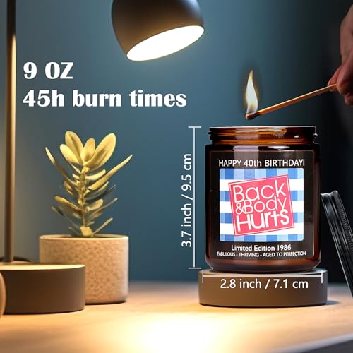 40th Birthday Gifts Women Men, 40th Birthday Decorations for Women Men, Funny 40 Birthday Candle Gifts for Him Her Mom Dad Husband Wife Best Friends Sister, 1986 40 Year Old Gag Gift Ideas