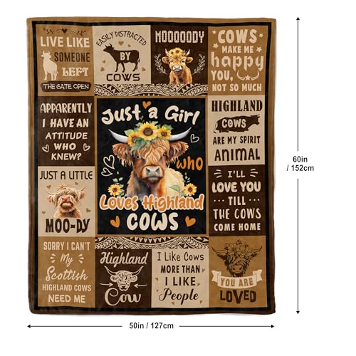 Highland Cow Blanket, Highland Cow Gifts for Women, Cow Gifts for Women for Mothers Day/Birthday/Christmas Soft Throw Blanket 50"x60"
