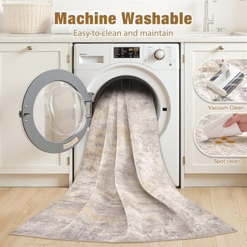 8x10 Area Rugs Living Room: Washable Abstract Rug Gold Grey Brown