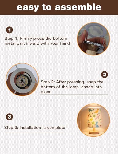 Dinosaur Lamp, Dinosaur Room Decor for Boys, 3 Level Dimmable Wood Nightstand Desk Base Flaxen Fabric Shade for Bedroom Living Room, Dino Gifts for Boys
