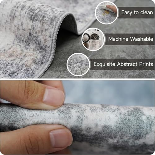 Washable Abstract Rug Entryway 3x4: Non Slip Ruuner for Kitchen Blue Grey